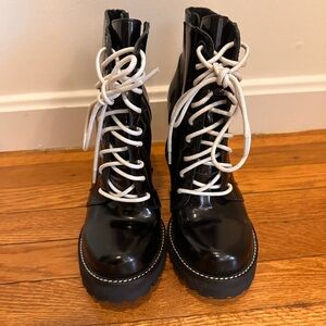 Jeffrey Campbell Black Patent Lace-Up Boots